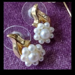 Pearl and gold-tone pierced earrings